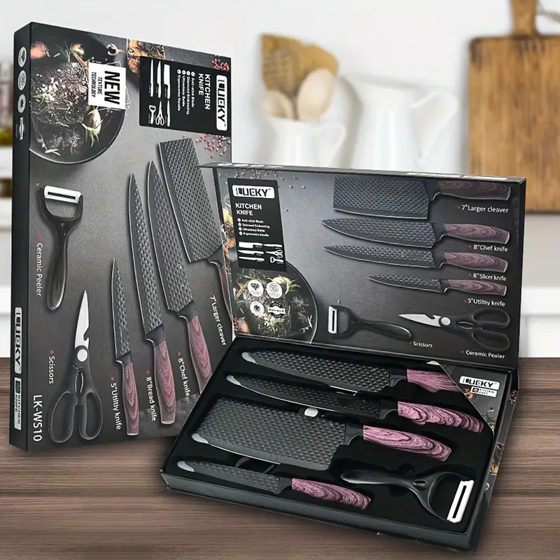 Kitchen Baking Utensil Set - Professional 6-piece kitchen knife set hammer-textured
