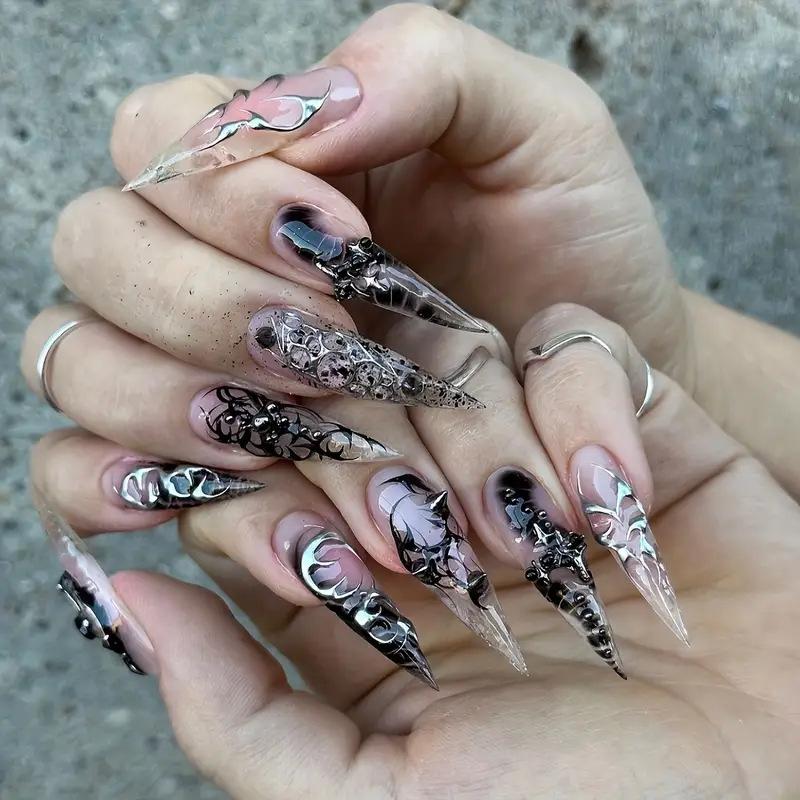 24pcs Long Stiletto False Nail - Decorating Tip Set ulasan dan harga