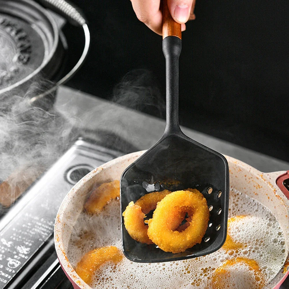 7Pcs Black Silicone Wooden Han - Kitchen Baking Utensil Set ulasan dan harga