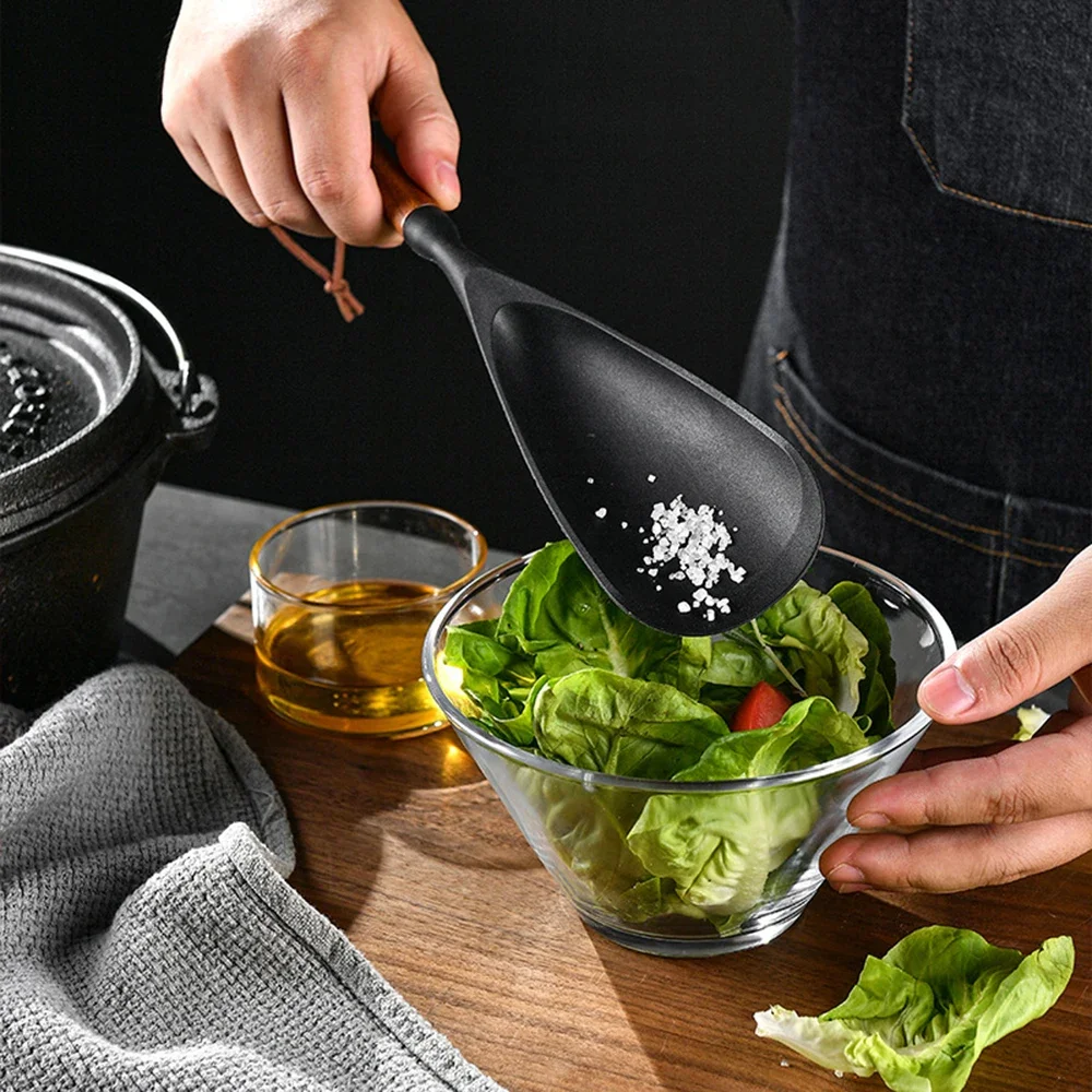 7Pcs Black Silicone Wooden Han - Kitchen Baking Utensil Set ulasan dan harga