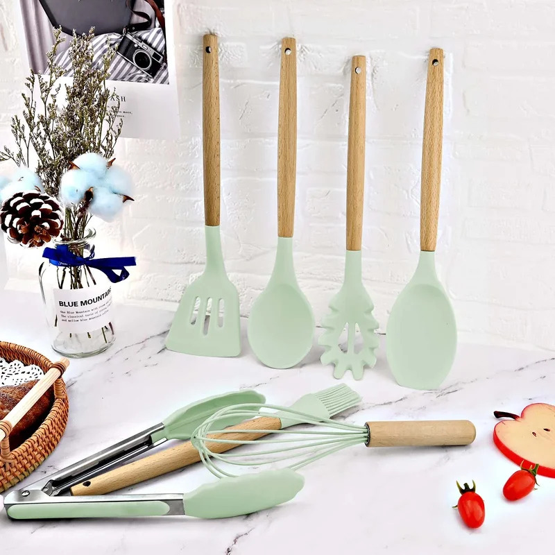 12-piece Set Wooden Handle Sil - Kitchen Baking Pan Storage ulasan dan harga